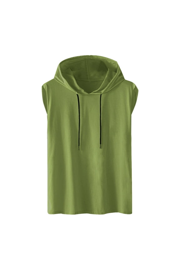 Men's Hoodie Tank Tops Hooded Sleeveless Drawstring Pullover Tank Tops Solid Casual Sports T-Shirt Top