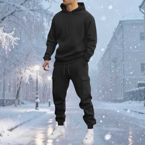 Men's Hoodie Tracksuit 2 Pieces Set Athletic Casual Hooded Sweatshirt and Joggers Set Sweatsuit Outfits Black XXXL