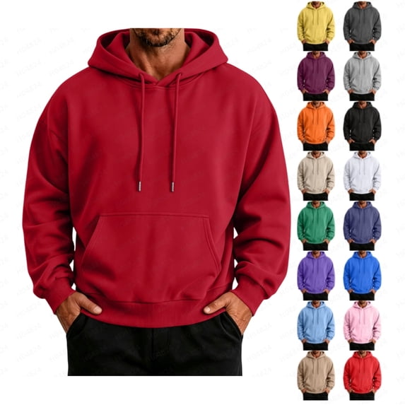 Men's Hoodie Trendy Long Sleeve Drawstring Hooded Sweatshirt Loose Fit Streetwear Pullover with Pocket Pink XL