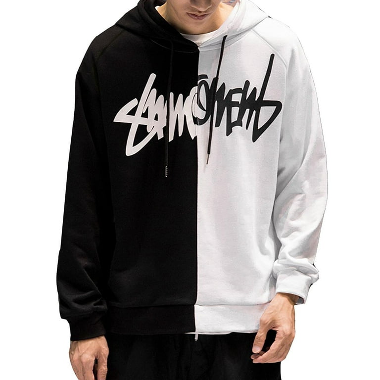 Men letter print hooded sweatshirt top