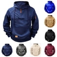 thumbnail image 1 of Men's Hoodie with Zipper Long Sleeve Plus Size Solid Color Multi-Pockets Tactical Sweatshirt Warm Casual Loose Outdoor Blouse Tops Navy M, 1 of 4