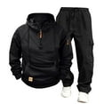 thumbnail image 1 of Men's Hoodies Cargo Pants Sets Solid Casual Sweatshirt Athletic Stretch Long Sleeve Hooded Tops Baggy Cargo Pants High Waisted Drawstring Elastic Waist Sweatpants with Pockets Suits, 1 of 3