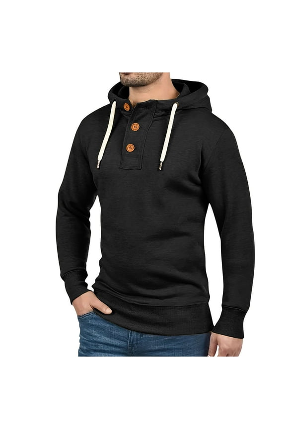 Men's Hoodies Casual Long Sleeve Men Jackets Button Up Solid Color Sweater Pullover Training Running Sports Hooded Jacket Loose Round Neck Lightweight Outwears