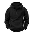 thumbnail image 1 of Men's Hoodies Casual Pullover Hooded Sweatshirt Long Sleeve Quarter Zip Hoody Tops With Kangaroo Pocket Black M, 1 of 5