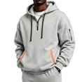 thumbnail image 1 of Men's Hoodies Casual Pullover Hooded Sweatshirt Long Sleeve Quarter Zip Hoody Tops With Kangaroo Pocket Light Gray XL, 1 of 5