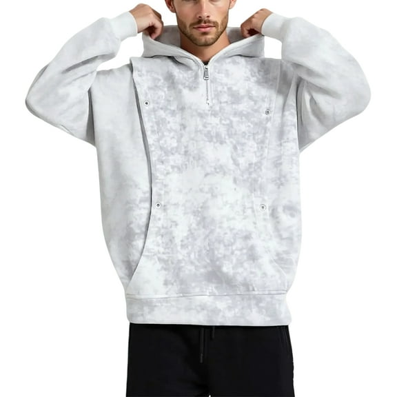 Men’s Hoodies Casual Tie Dye Half Zip Hoodie Soft Fleece Pullover Sweatshirt With Kangaroo Pocket Lightweight Streetwear,Size M-3XL