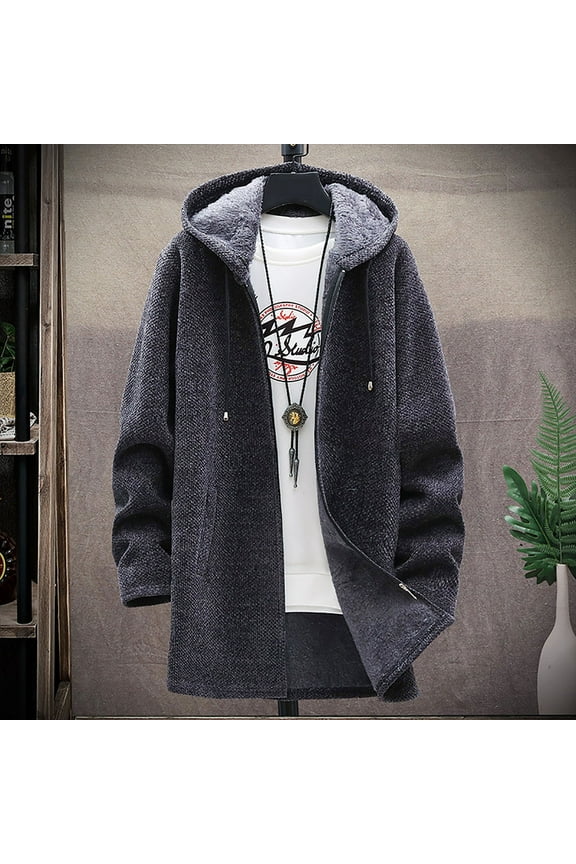 Men's Hoodies Coats Midi Sweater Cardigan Fashion Fleece Hooded Jacket Plus Size Casual Windbreaker Outerwear Tops