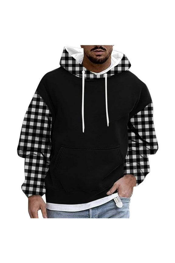 Men's Hoodies Colorblock Pullover Casaul Long Sleeve Drawstring Midweight Hooded Sweatshirt with Kangaroo Pocket, 2XL Black #4