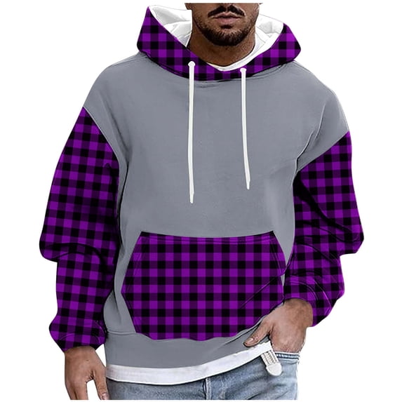 Men's Hoodies Colorblock Pullover Casaul Long Sleeve Drawstring Midweight Hooded Sweatshirt with Kangaroo Pocket, M Purple #1