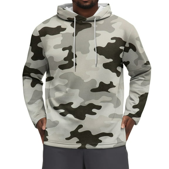 Men's Hoodies Fall Winter Loose-fitting Casual Camouflage Print Hooded Sweatshirt,Size M-3XL