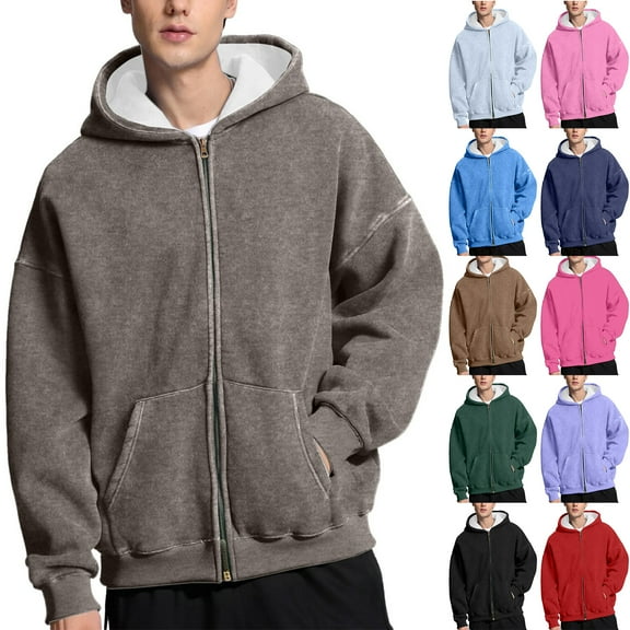 Men's Hoodies Fleece Hooded Sweatshirts Full-Zip Long Sleeve Thick Pullover - Winter Fall Outerwear for Cold Weather Outdoor Activities, Casual Comfort, and Christmas Events,Blue,XL