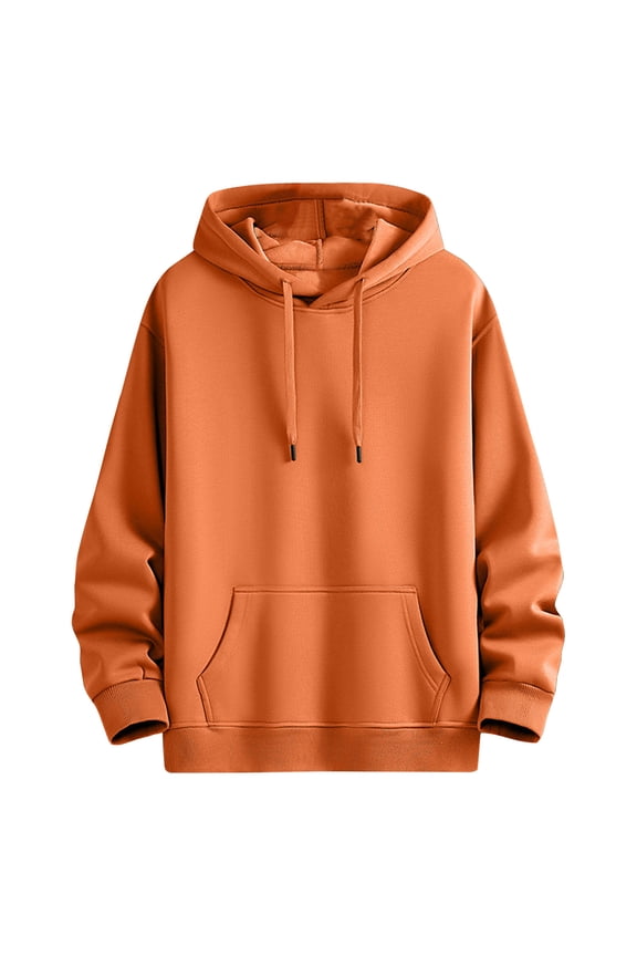 Men's Hoodies Fleece Lined Sweatshirts Solid Color Drawstring Hoodie Spring Fall Long Sleeve Tops Casual Hooded Pullovers with Pockets Loose Cotton Hoody Outwear for Sports Running