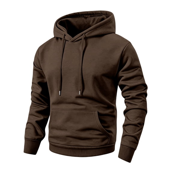 Men's Hoodies Fleece Pullover Hoodies for Men with Kangaroo Pocket Casual Hooded Sweatshirts for Men Long Sleeve Drawstring Hoodie Solid Color Daily Wear Outdoor Sports Brown 3XL