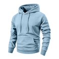 thumbnail image 1 of Men's Hoodies Fleece Pullover Hoodies for Men with Kangaroo Pocket Casual Hooded Sweatshirts for Men Long Sleeve Drawstring Hoodie Solid Color Daily Wear Outdoor Sports Light Blue 3XL, 1 of 6