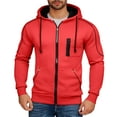 thumbnail image 1 of Men’s Hoodies Full Zip Up Hooded Sweatshirt Casual Lightweight Fleece Jacket With Drawstring Hood and Multiple Pockets Red,Size M-3XL, 1 of 4