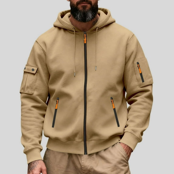 Men's Hoodies Full Zip Up Lightweight Color Long Sleeve Plus Size Jackets Casual Stylish Coats Pockets