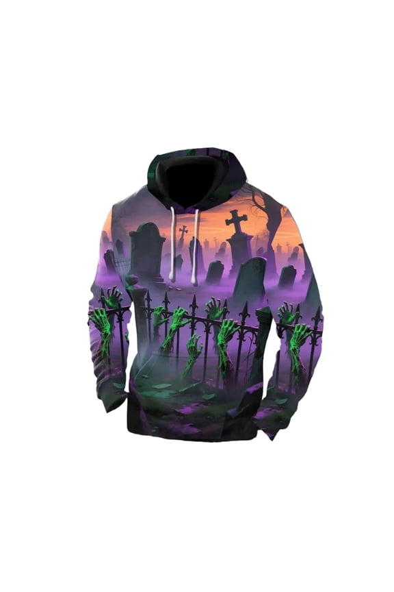 Men's Hoodies Halloween Graveyard Tombstone 3D Print Hooded Sweatshirt Long Sleeve Relaxed Fit Streetwear Daily Sports Pullover Top Adult Male