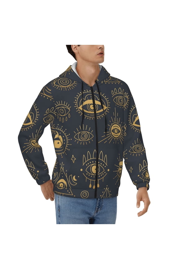 Men's Hoodies Hooded Casual Full Zip Sweatshirts 3D, Gold Evil Eye