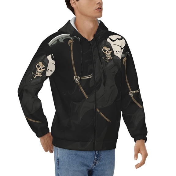 Men's Hoodies Hooded Casual Full Zip Sweatshirts 3D, Grim Reaper Skull Moon