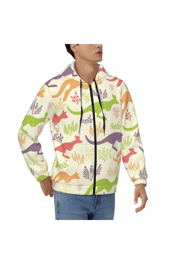 Men's Hoodies Hooded Casual Full Zip Sweatshirts 3D, Jumping Animal Vintage Silhouette