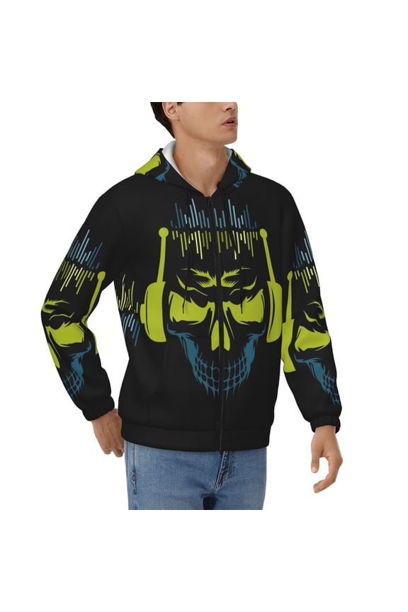 Men's Hoodies Hooded Casual Full Zip Sweatshirts 3D, King Dj Skull