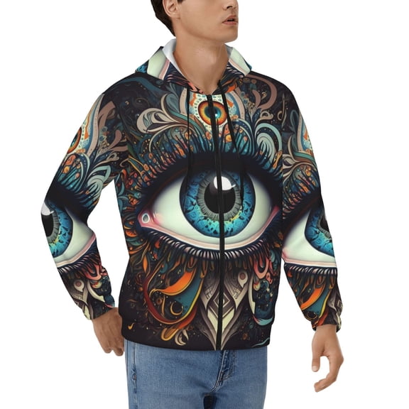 Men's Hoodies Hooded Casual Full Zip Sweatshirts 3D, Magic Evil Eyes Psychedelic