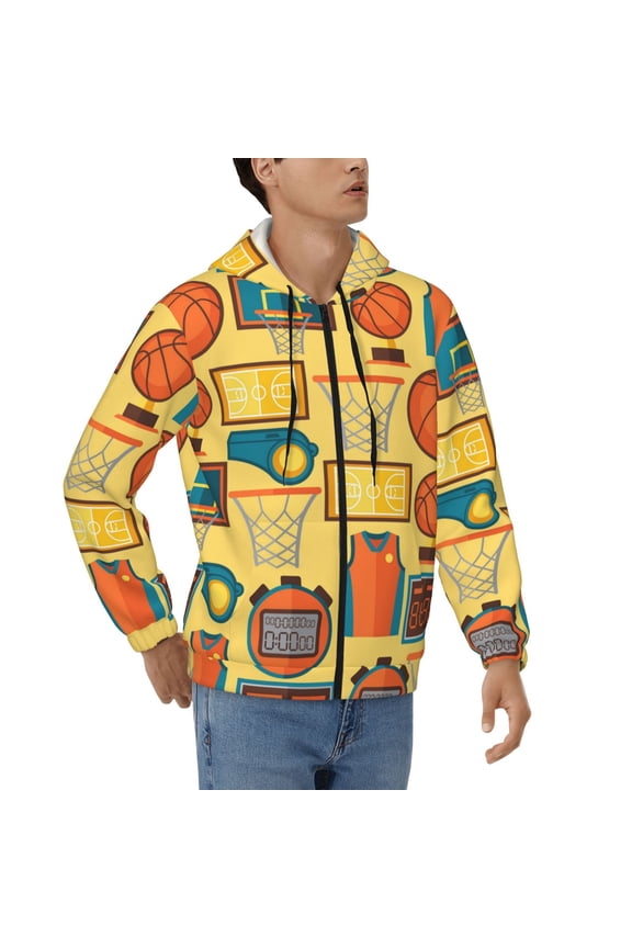 Men's Hoodies Hooded Casual Full Zip Sweatshirts 3D, Sports Pattern With Basketball