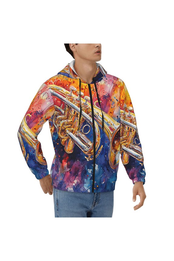 Men's Hoodies Hooded Casual Full Zip Sweatshirts 3D, Trombone Musical Instruments Painting