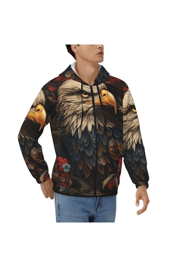Men's Hoodies Hooded Casual Full Zip Sweatshirts 3D, USA Navy Eagle American Flag United States Art
