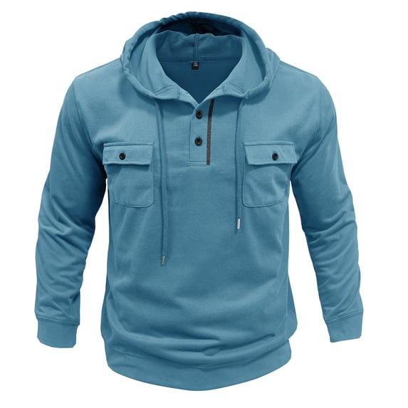 Men's Hoodies Long Sleeve Lightweight Sweatshirt Button Down Drawstring Fit Soft Fall Pullover Sweater with Pockets
