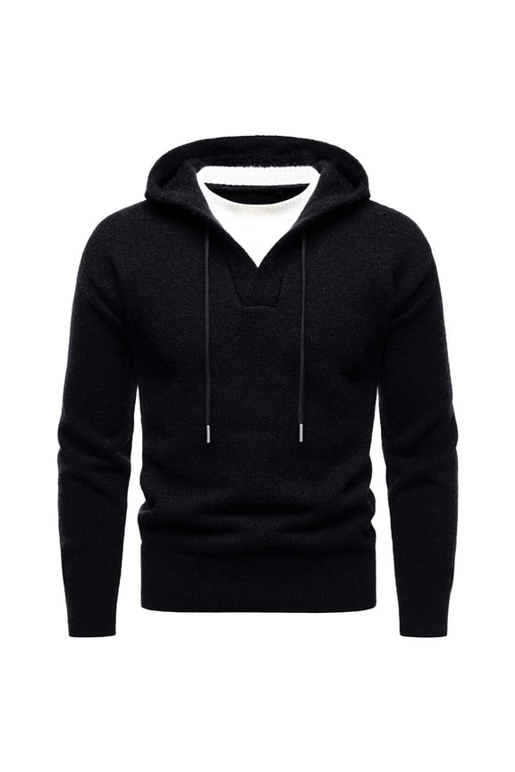 Men's Hoodies Novelty V Neck Chunky Knit Long Sleeve Pullover Soft Warm Fall Casual Sweater Stylish Preppy Sweatshirt Black XXL