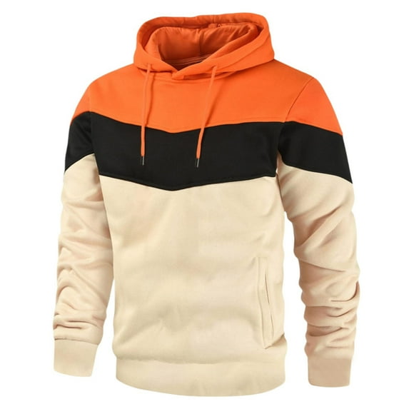 Men's Hoodies Outdoor Sweatshirts Loose Drawstring Hoody Pullover Hoodie Workwear Fall Sweater Long Sleeve Tops Color Block Casual Hooded Sweatshirts for Sports Hiking Running