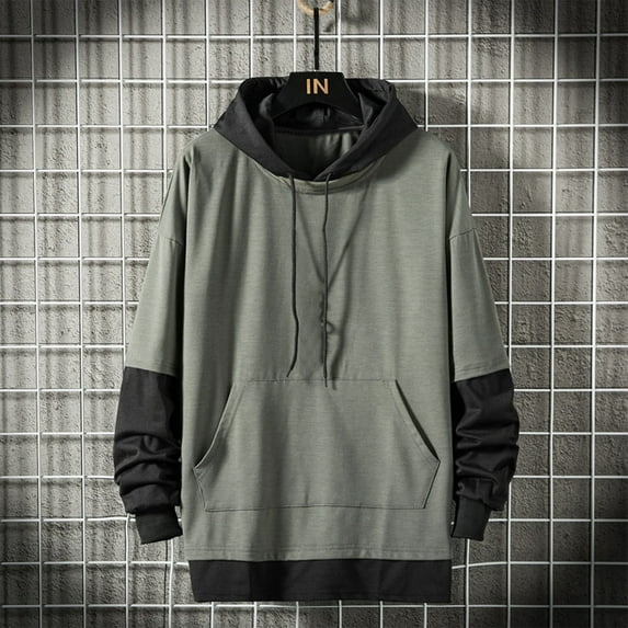 Men's Hoodies Plus Size Hooded Sweatshirts Athletic Shirts Pullover Top for Men Fashion Color Block Long Sleeve Sweatshirt Loose Fit Shirt with Pockets
