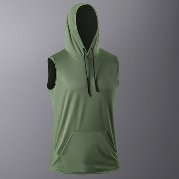 Men's Hoodies Pullover 3X Casual Fashion Sleeveless Hooded Blouse Solid Pullover V-Neck Sports Tank