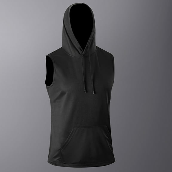 Men's Hoodies Pullover 3X Casual Fashion Sleeveless Hooded Blouse Solid Pullover V-Neck Sports Tank