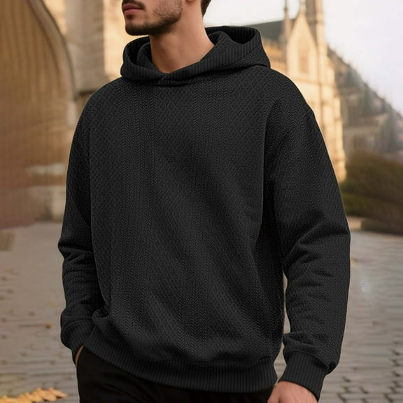Men's Hoodies Pullover 3X Solid-Color Fashionable Warm Embroidered Pocket Long Sleeve Hooded Sweatshirt