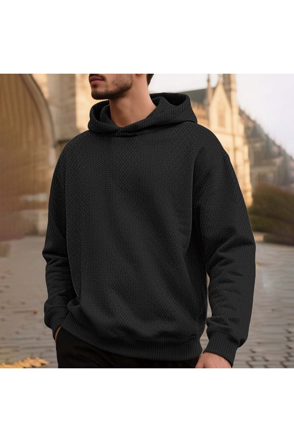 Men's Hoodies Pullover 3X Solid-Color Fashionable Warm Embroidered Pocket Long Sleeve Hooded Sweatshirt