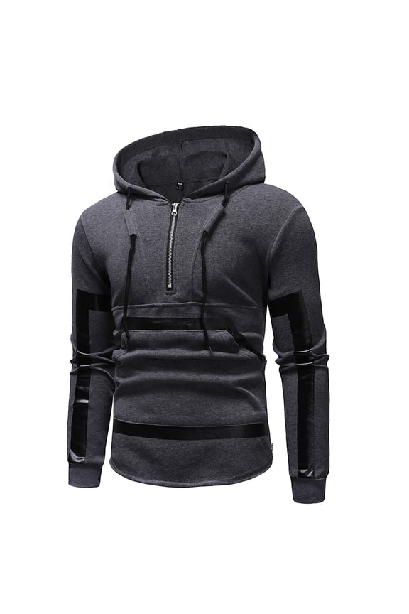 Men's Hoodies Pullover Athletic Spring Thin Solid Color Half Zip Drawstring Hooded Casual Sweatshirt