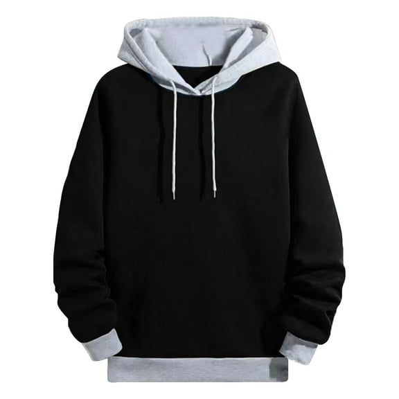 Men's Hoodies Pullover Autumn Winter Long Sleeve Color Blocke Pocket Patchwork Fall Clothes Tops Hooded Sweatshirts Black M
