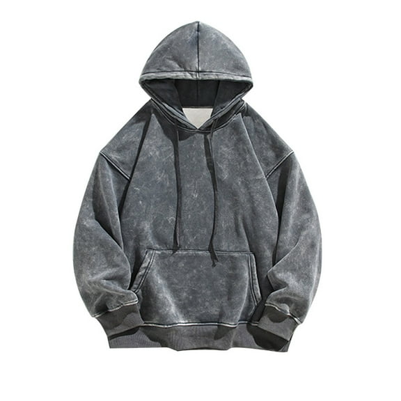 Men's Hoodies Pullover Autumn Winter Long Sleeved Solid Color Retro Style Long Sleeved Fall Clothes Tops Hooded Sweatshirts Grey 4XL