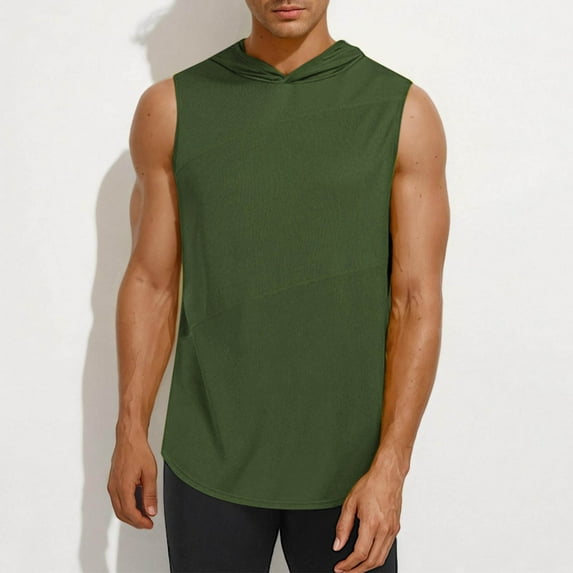 Men's Hoodies Pullover Big And Tall Solid-Color Casual Sports Sleeveless Hooded Blouse