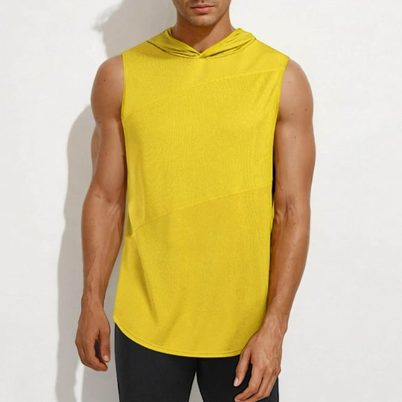 Men's Hoodies Pullover Big And Tall Solid-Color Casual Sports Sleeveless Hooded Blouse