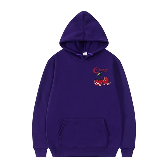 Men's Hoodies Pullover Cherry Pattern Long Sleeve Drawstring Casual Fall Clothes Tops Hooded Sweatshirts Purple S