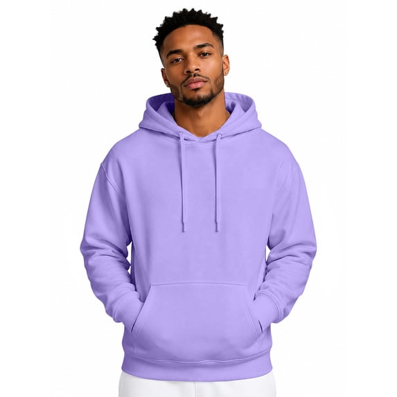 Men's Hoodies Pullover Fall Winter Fleece Lined Hoodie Casual Long Sleeve Drawstring Hooded Sweatshirts with Kanga Pocket Light Purple 3XL