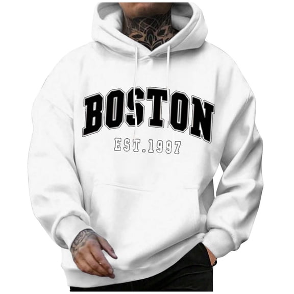 Men's Hoodies Pullover Fashion Leisure 3D Digital Printing Print Long Sleeve Sweater Fall Clothes Tops Hooded Sweatshirts White S