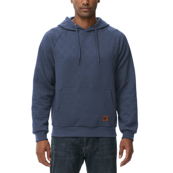 Men's Hoodies Pullover Geometric Texture Hoodie Long Sleeve Casual Drawstring Sweatshirts with Pocket Mist Blue M