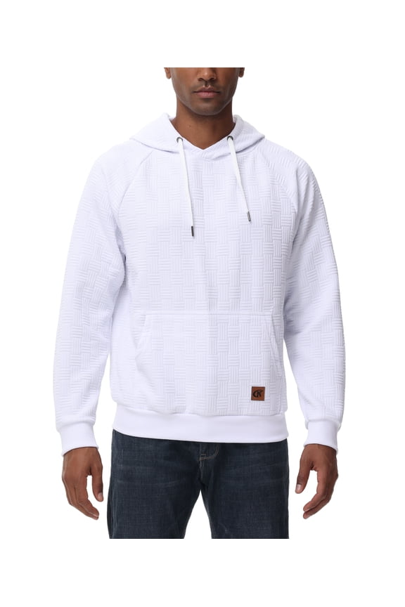 Men's Hoodies Pullover Geometric Texture Hoodie Long Sleeve Casual Drawstring Sweatshirts with Pocket White L