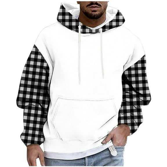 Men's Hoodies Pullover Long Sleeve Hooded Colour Block Knitted Sweatshirt Top Casual Black M