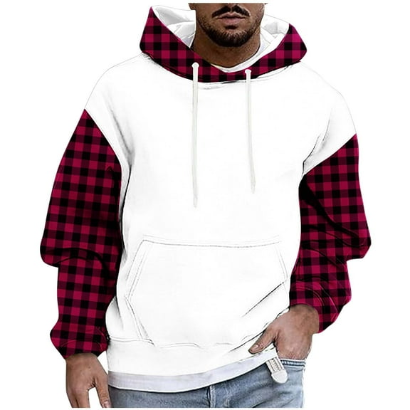 Men's Hoodies Pullover Long Sleeve Hooded Colour Block Knitted Sweatshirt Top Casual Hot Pink M