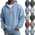 thumbnail image 1 of Men's Hoodies Pullover Waffle Knit Button Hooded Sweatshirts Drawstring Loose Fit Athletic Workout Plain Shirts, 1 of 5